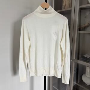 The Row Seiler Ivory Merino Wool Cashmere Knit Turtleneck Sweater L NEW Cream